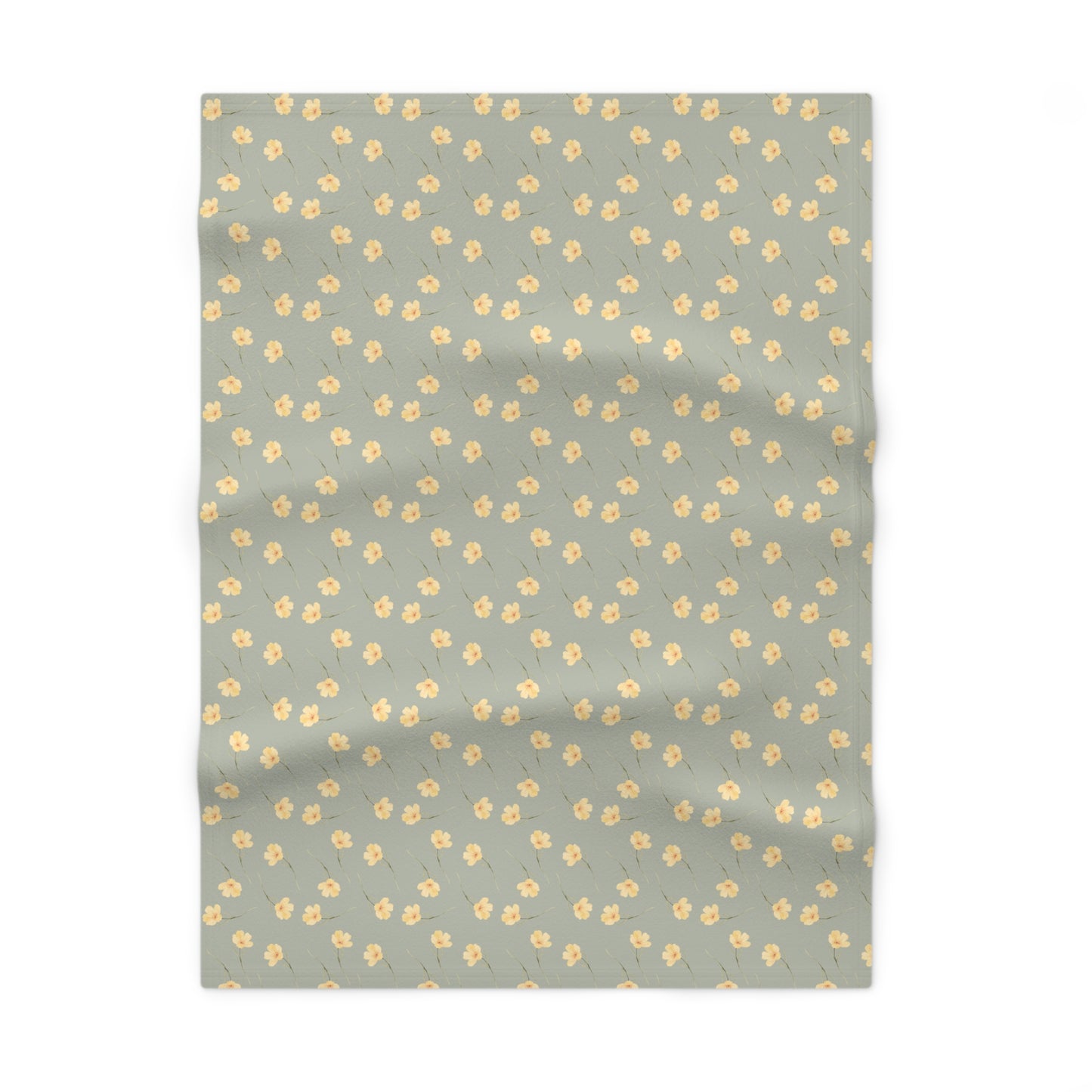 Soft Fleece Baby Blanket - Sage Mist w/ Yellow Flowers