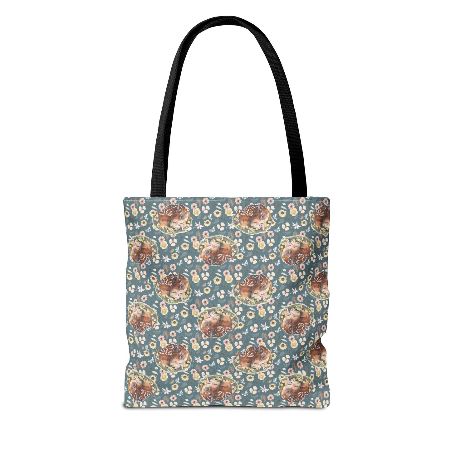 Tote Bag - Turquoise Flowers and Fawns