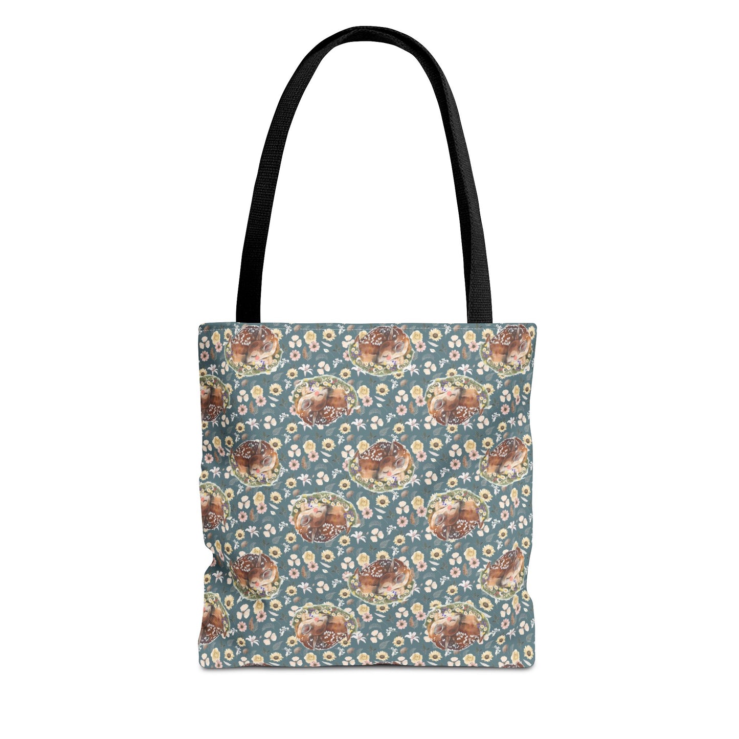 Tote Bag - Turquoise Flowers and Fawns