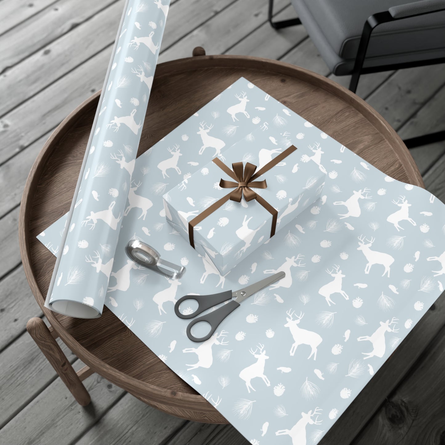 Gift Wrap Papers - Ice Blue White Deer