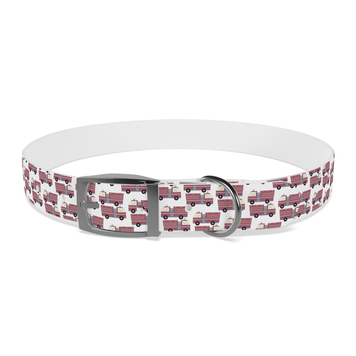 Dog Collar - Fire Trucks - White