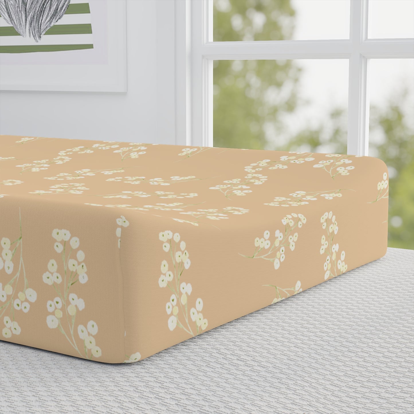 Baby Changing Pad Cover - Camel w/ White Flowers