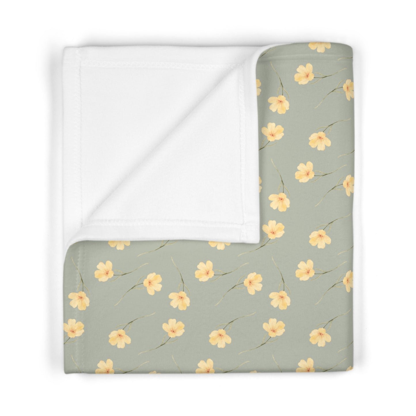 Soft Fleece Baby Blanket - Sage Mist w/ Yellow Flowers