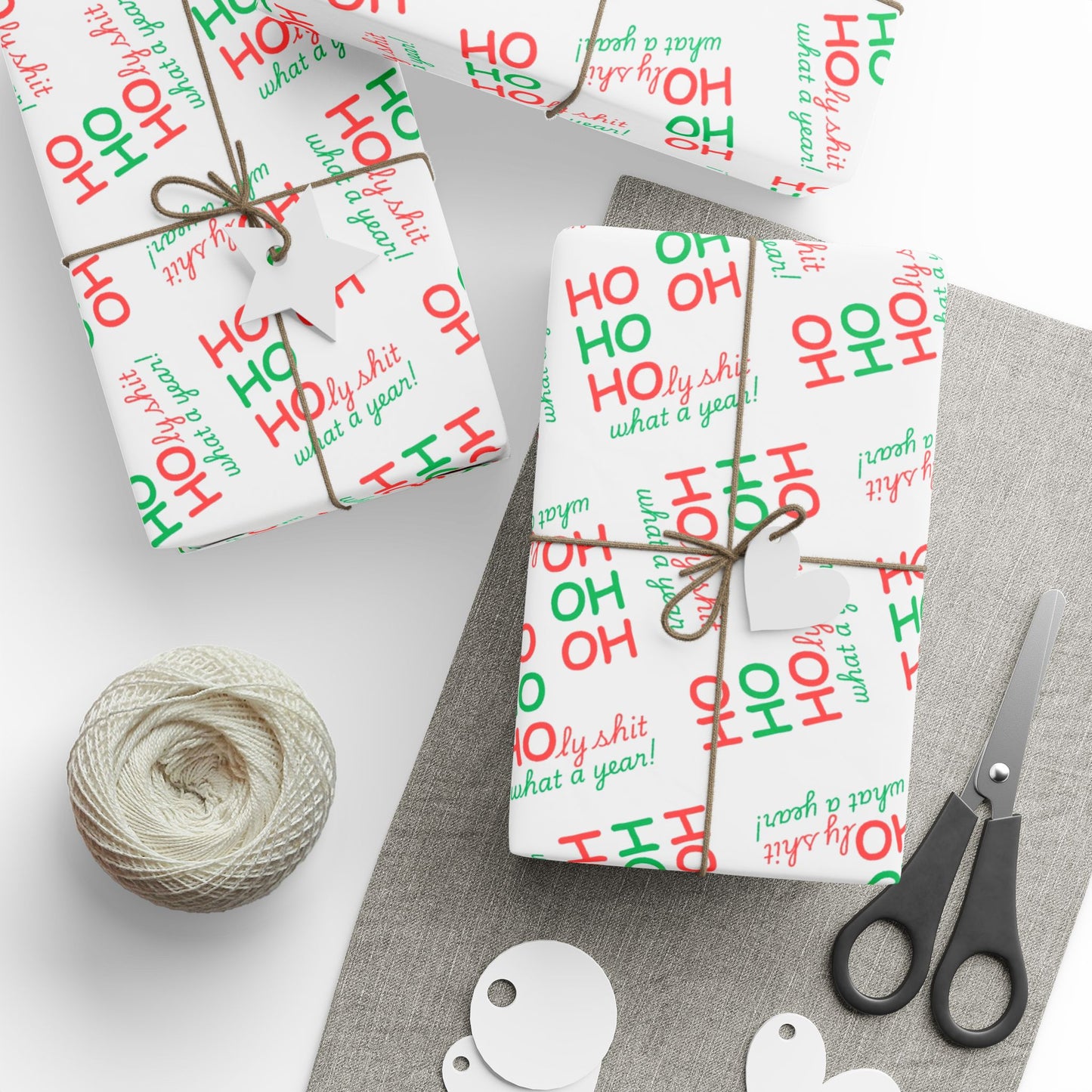 Festive Wrapping Paper - Ho Ho Holy Shit What a Year - White