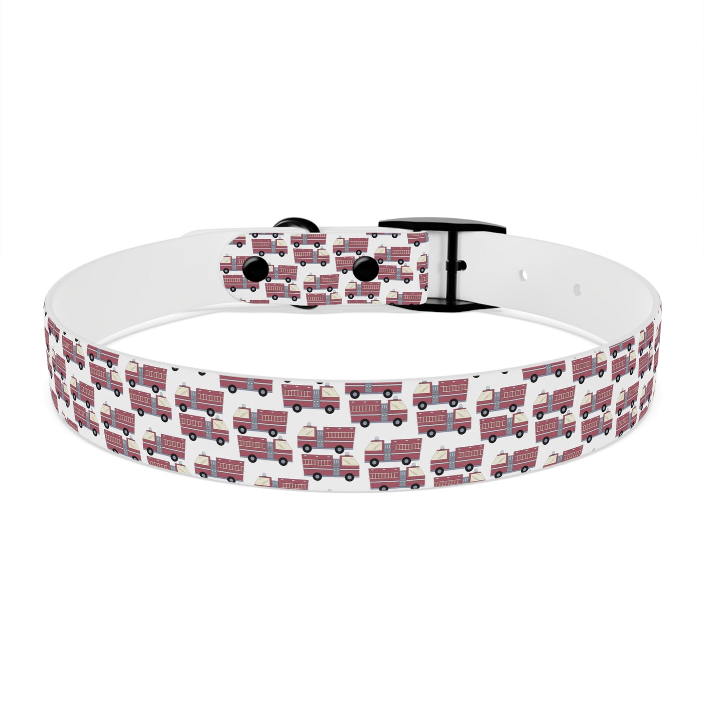 Dog Collar - Fire Trucks - White