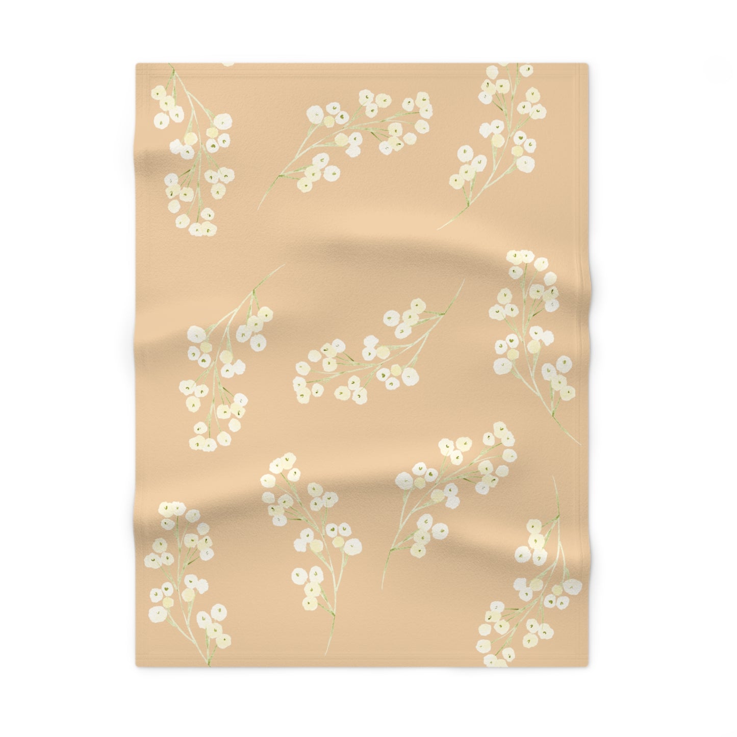 Soft Fleece Baby Blanket - Camel w/ White Flowers