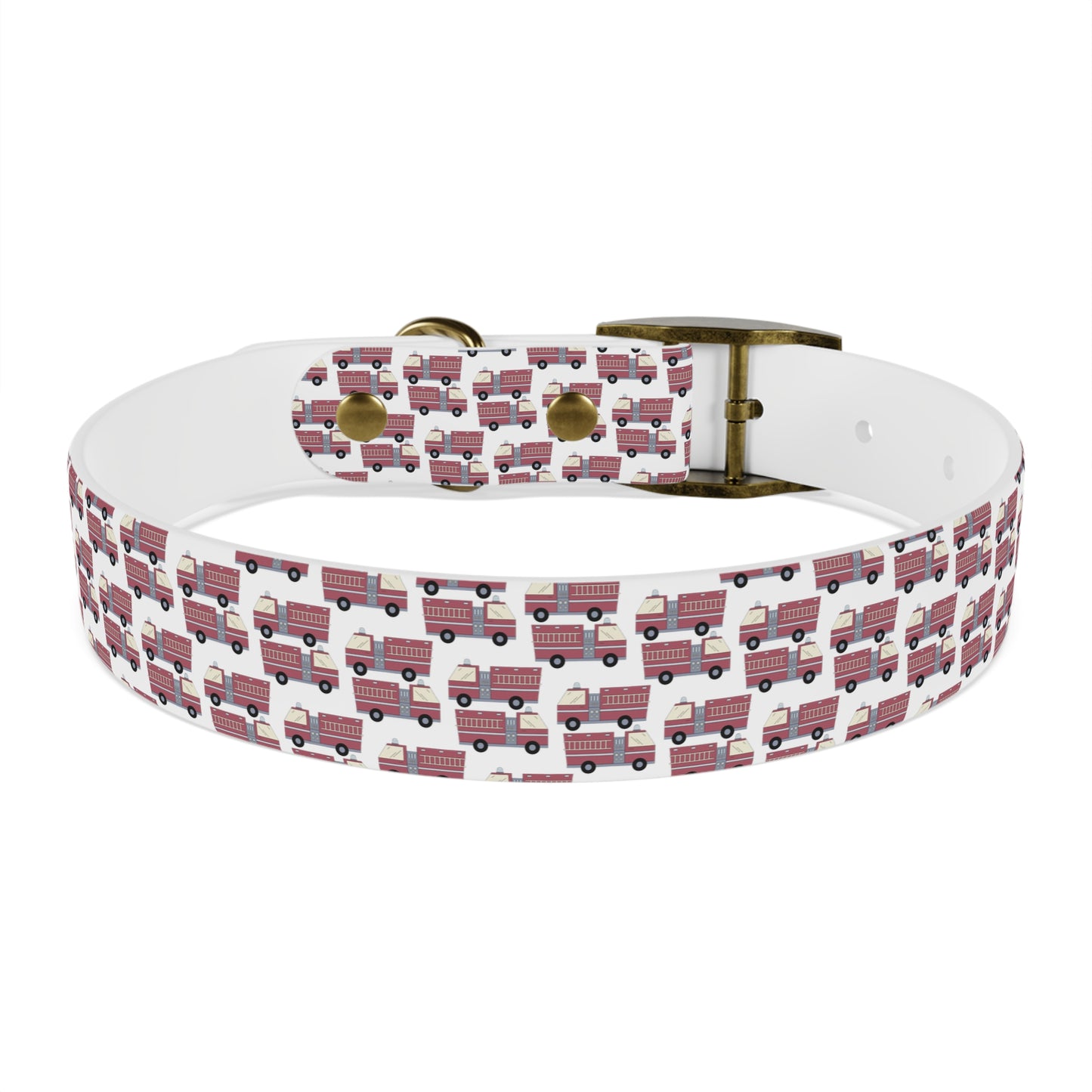 Dog Collar - Fire Trucks - White