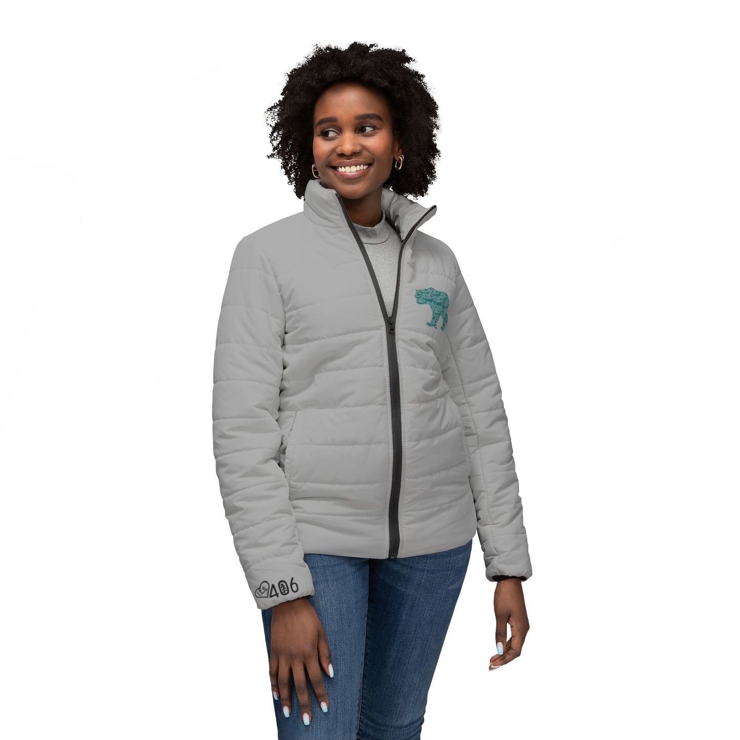 406  Women's Grey Puffer Jacket - ITS406 Bear