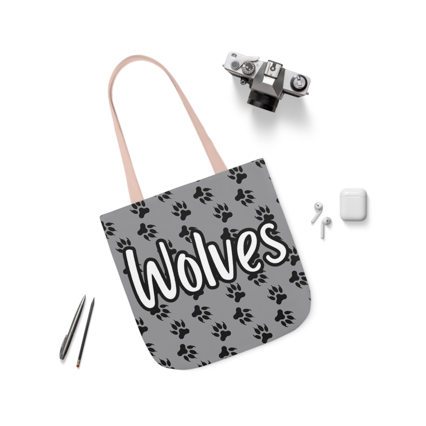 Sports Team Gray Canvas Tote Bag, 5-Color Straps - Wolves