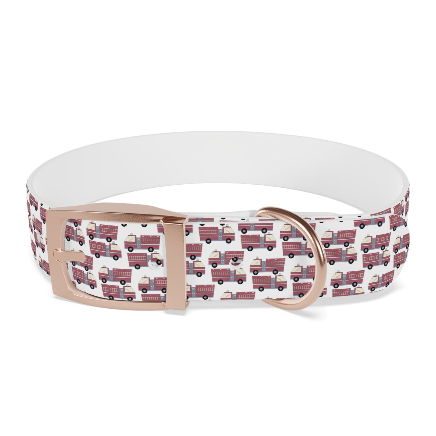 Dog Collar - Fire Trucks - White