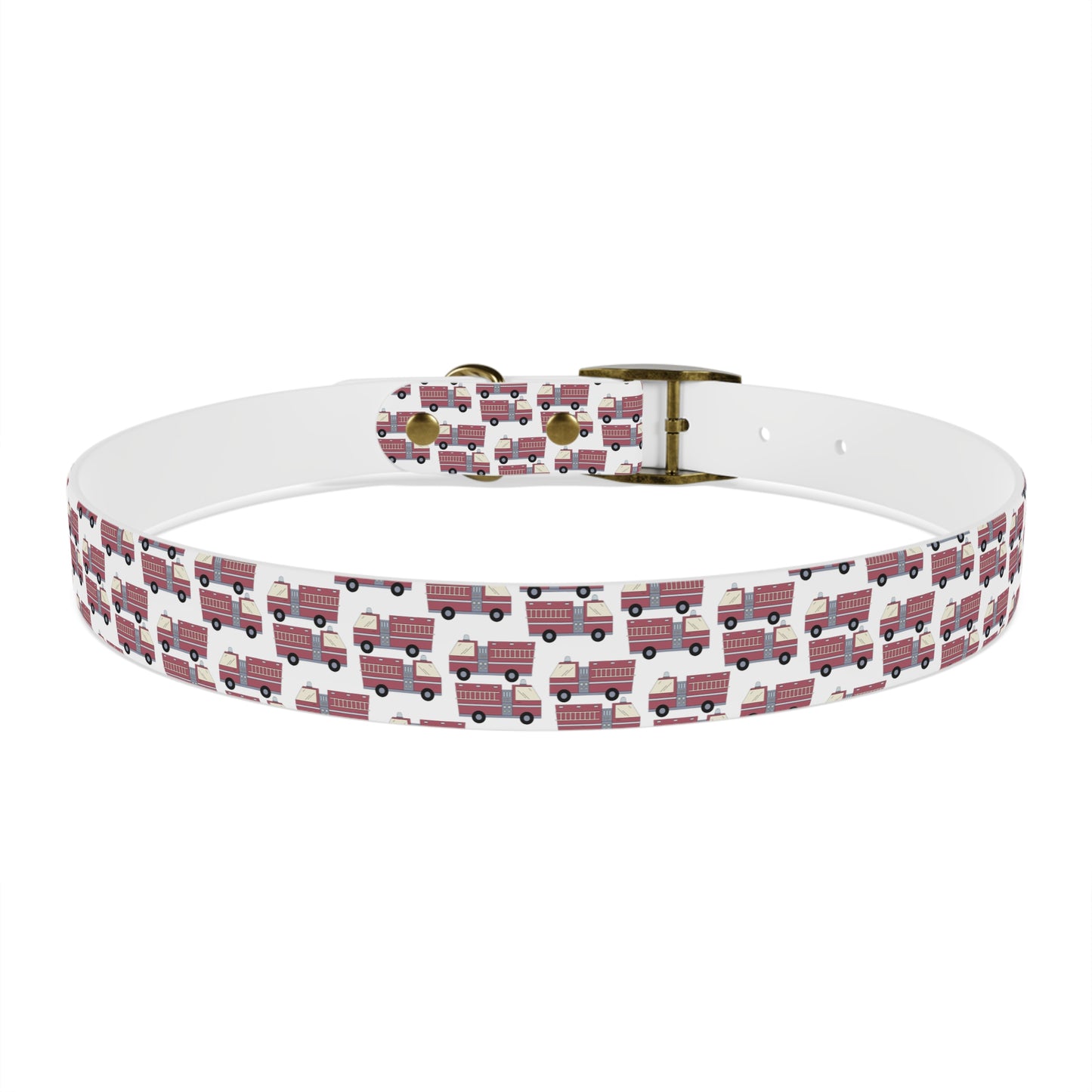 Dog Collar - Fire Trucks - White