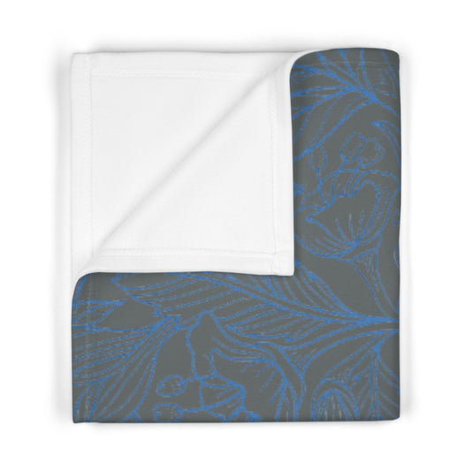 Elegant Soft Fleece Baby Blanket - Black and Blue Floral Print