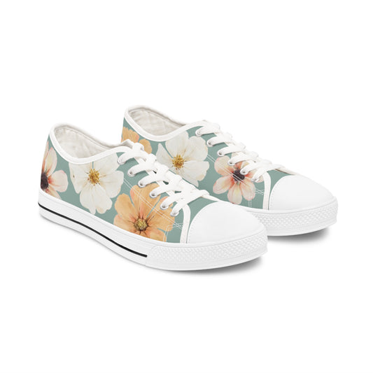 Women's Low Top Sneakers - Mountain Green w/ Flowers