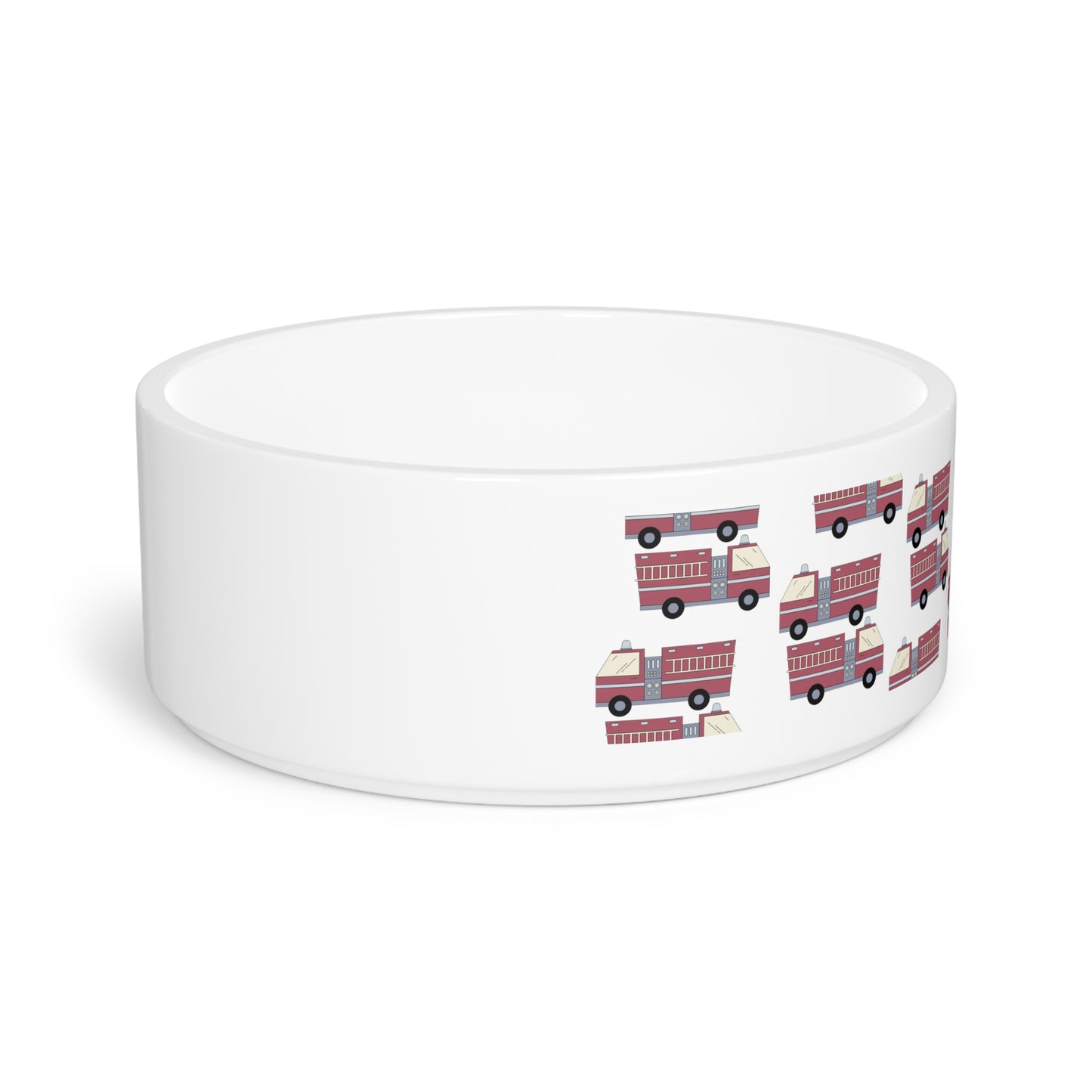 Pet Bowl - Fire Trucks - White