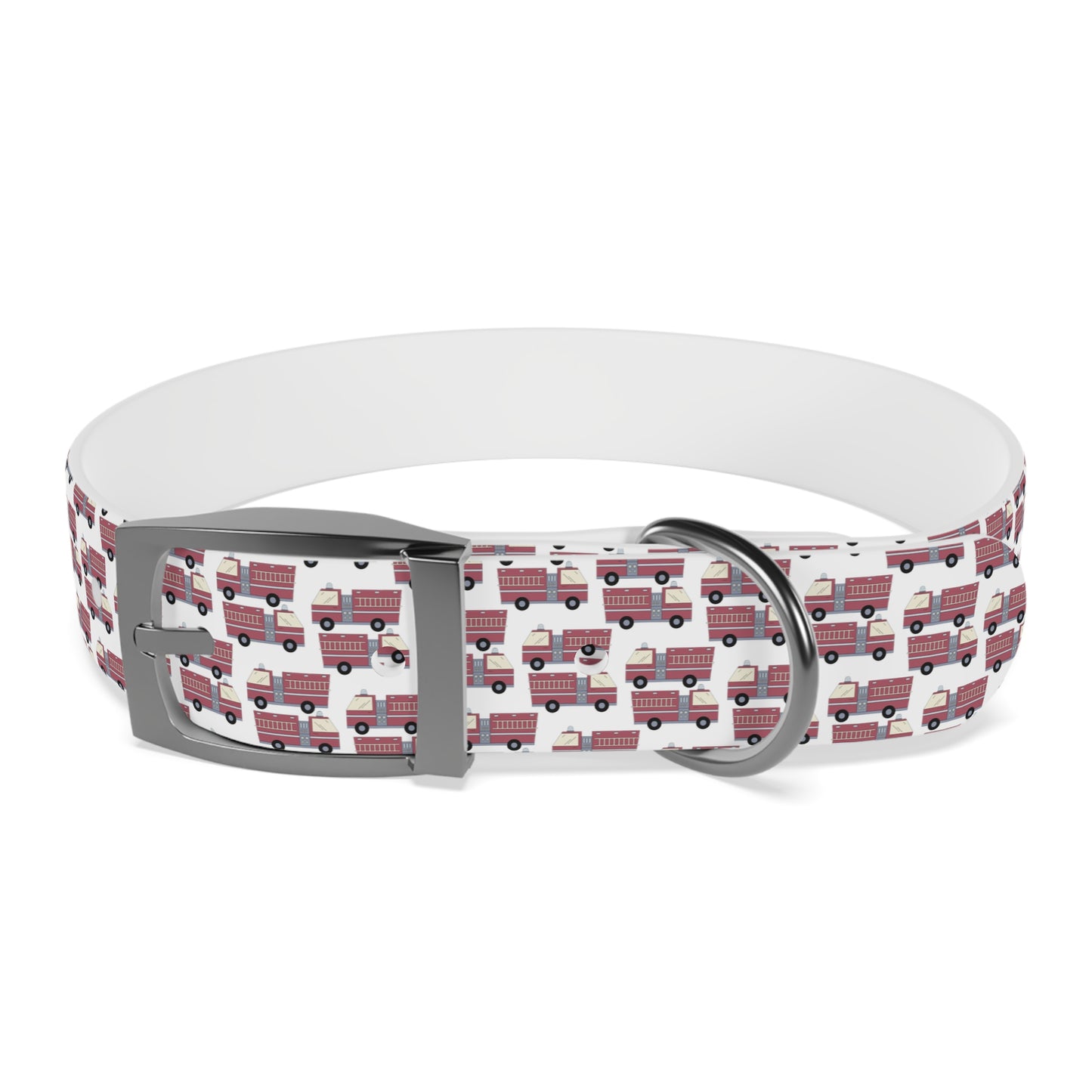 Dog Collar - Fire Trucks - White