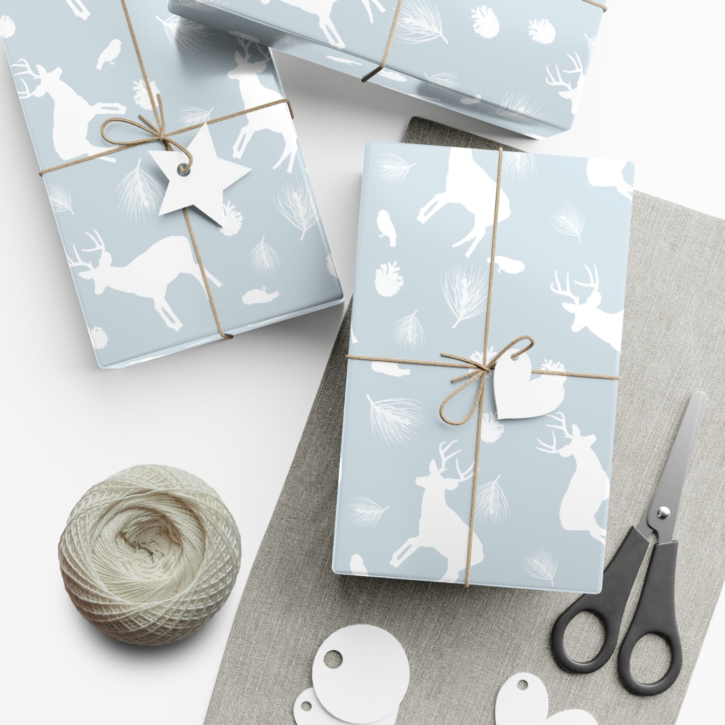 Gift Wrap Papers - Ice Blue White Deer