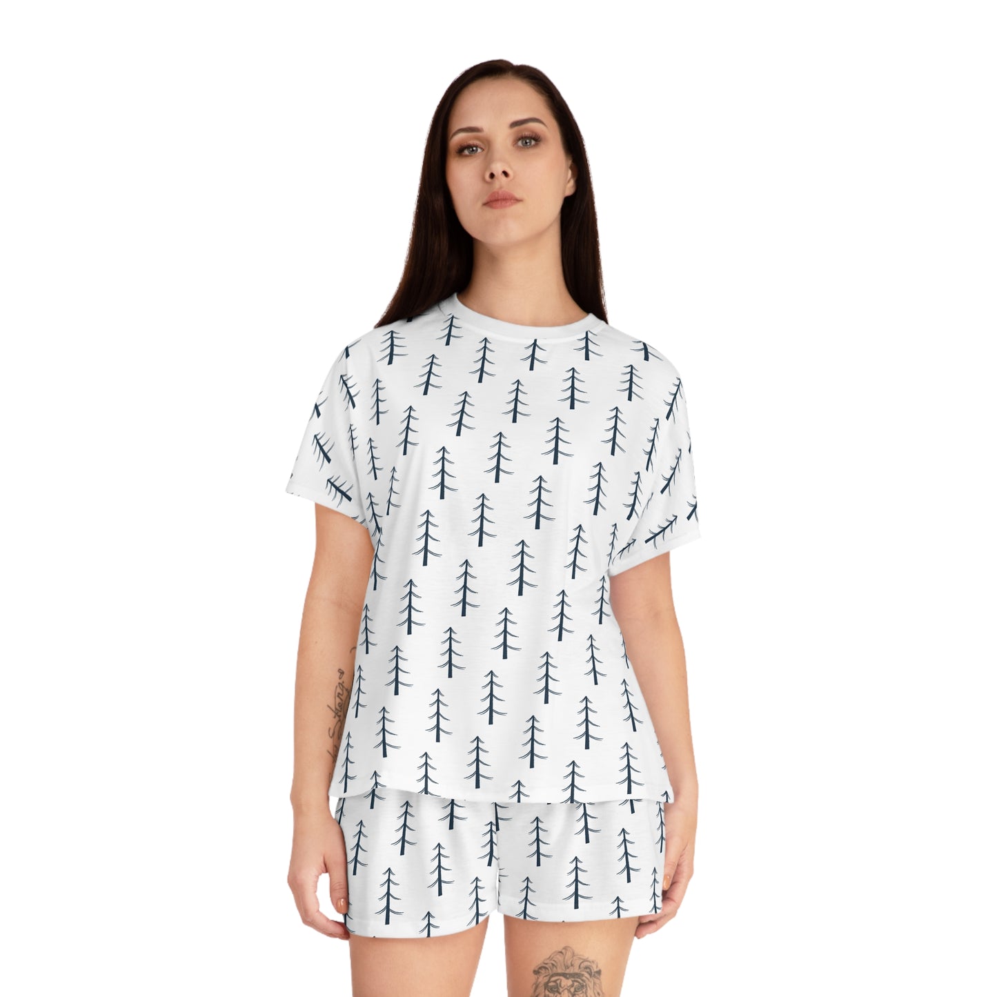 Women's Short White Pajama Set (AOP) - Just Trees