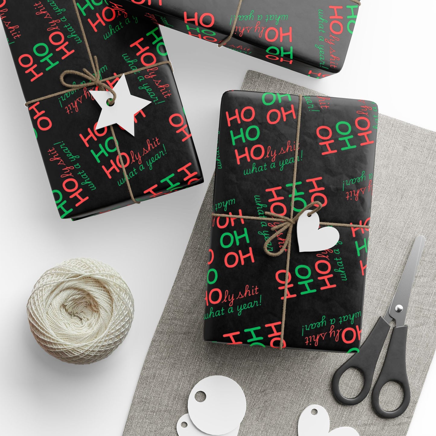 Festive Wrapping Paper - Ho Ho Holy Shit What a Year - Black