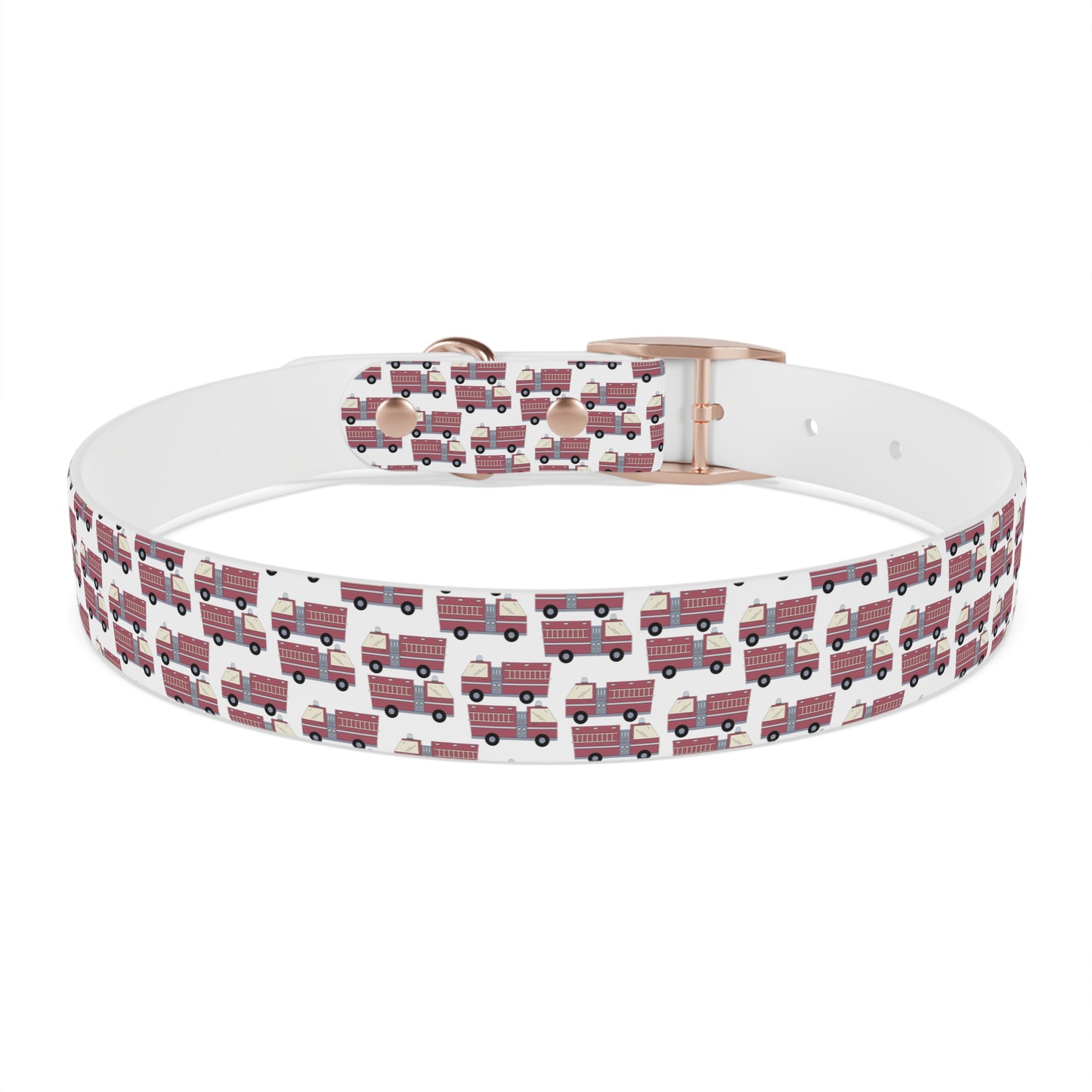 Dog Collar - Fire Trucks - White