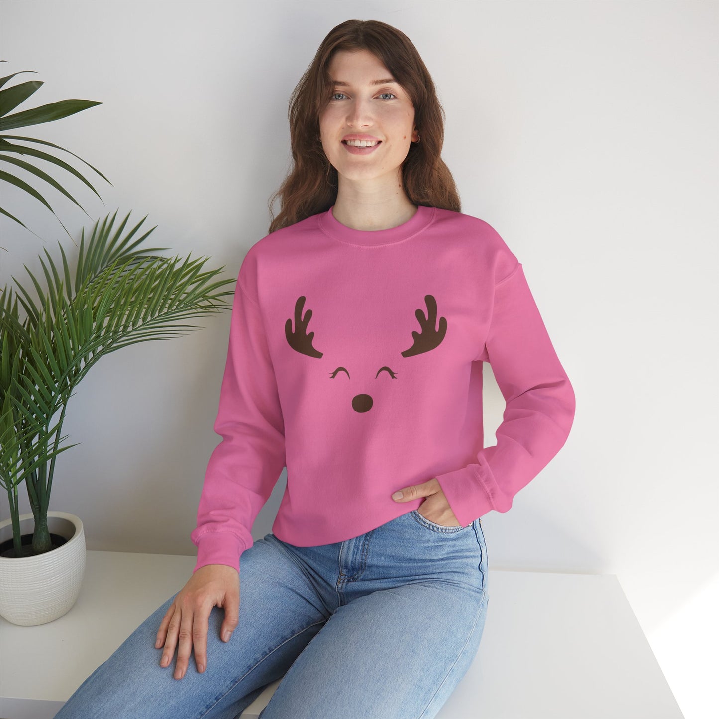 Festive Adult Unisex Reindeer Crewneck Sweatshirt