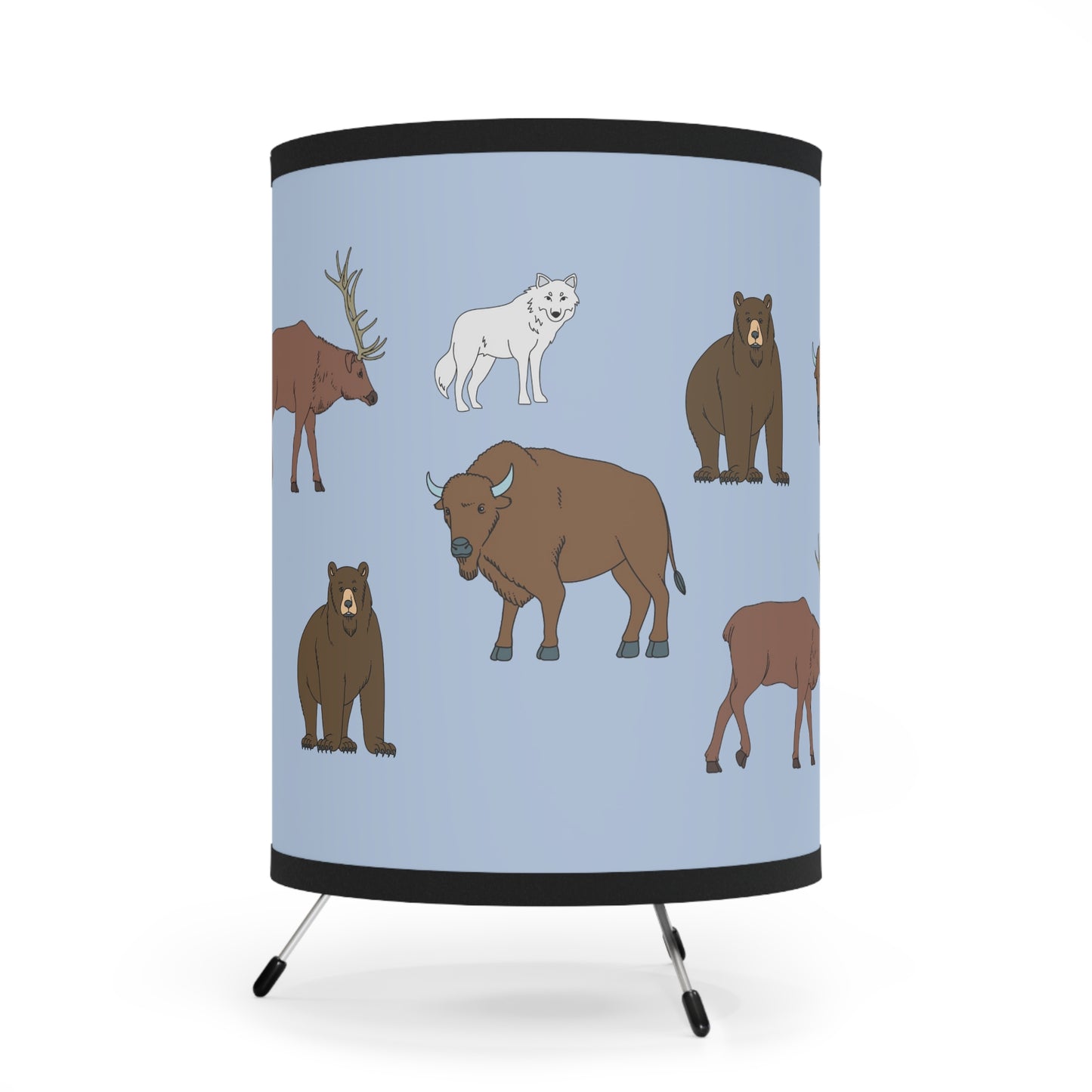 Tripod Lamp with High-Res Printed Shade US\CA plug - Big Sky Blue Mountain Animals