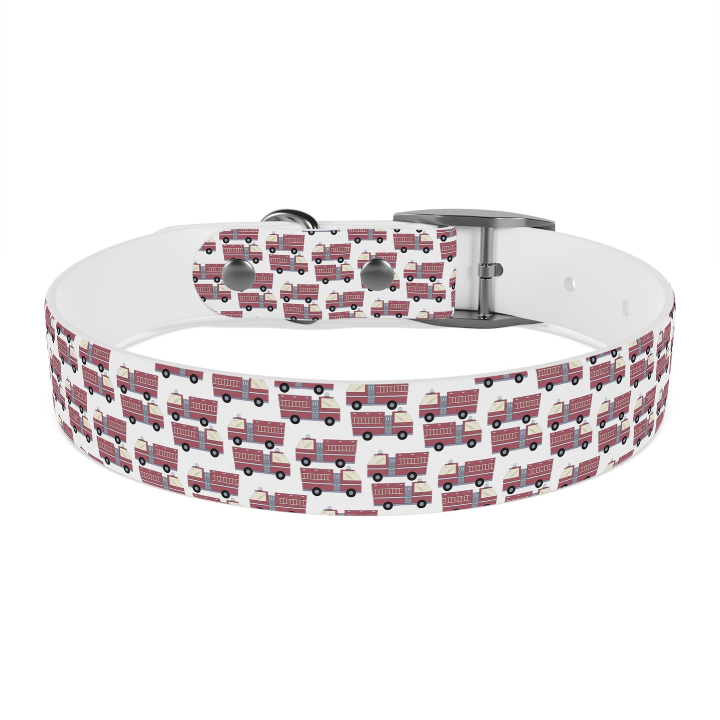 Dog Collar - Fire Trucks - White