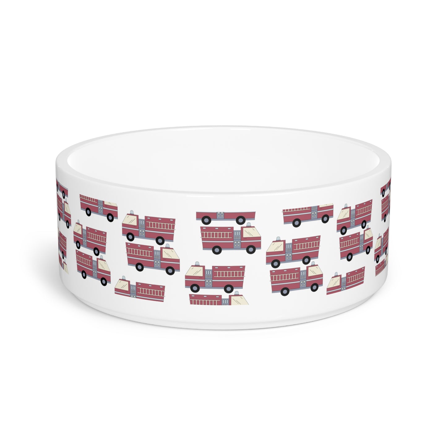 Pet Bowl - Fire Trucks - White