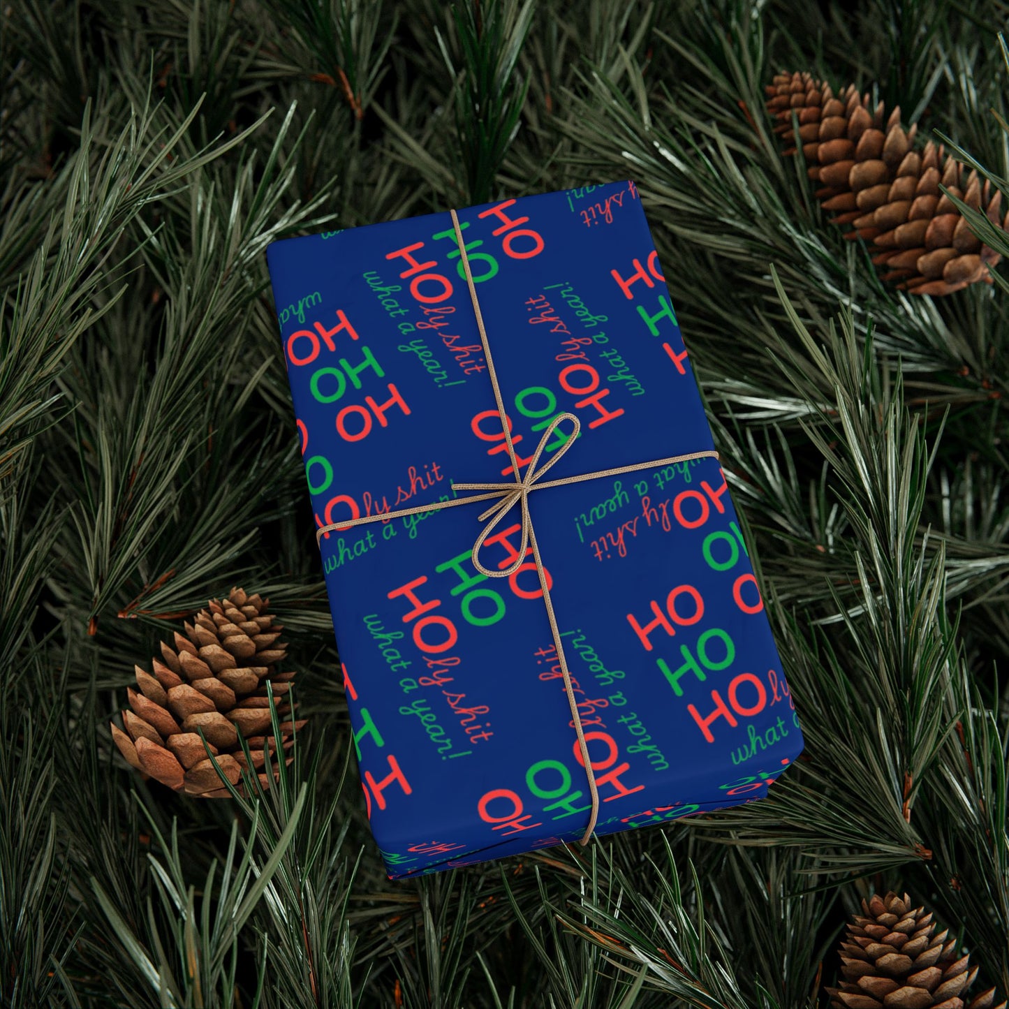 Festive Wrapping Paper - Ho Ho Holy Shit What a Year - Blue