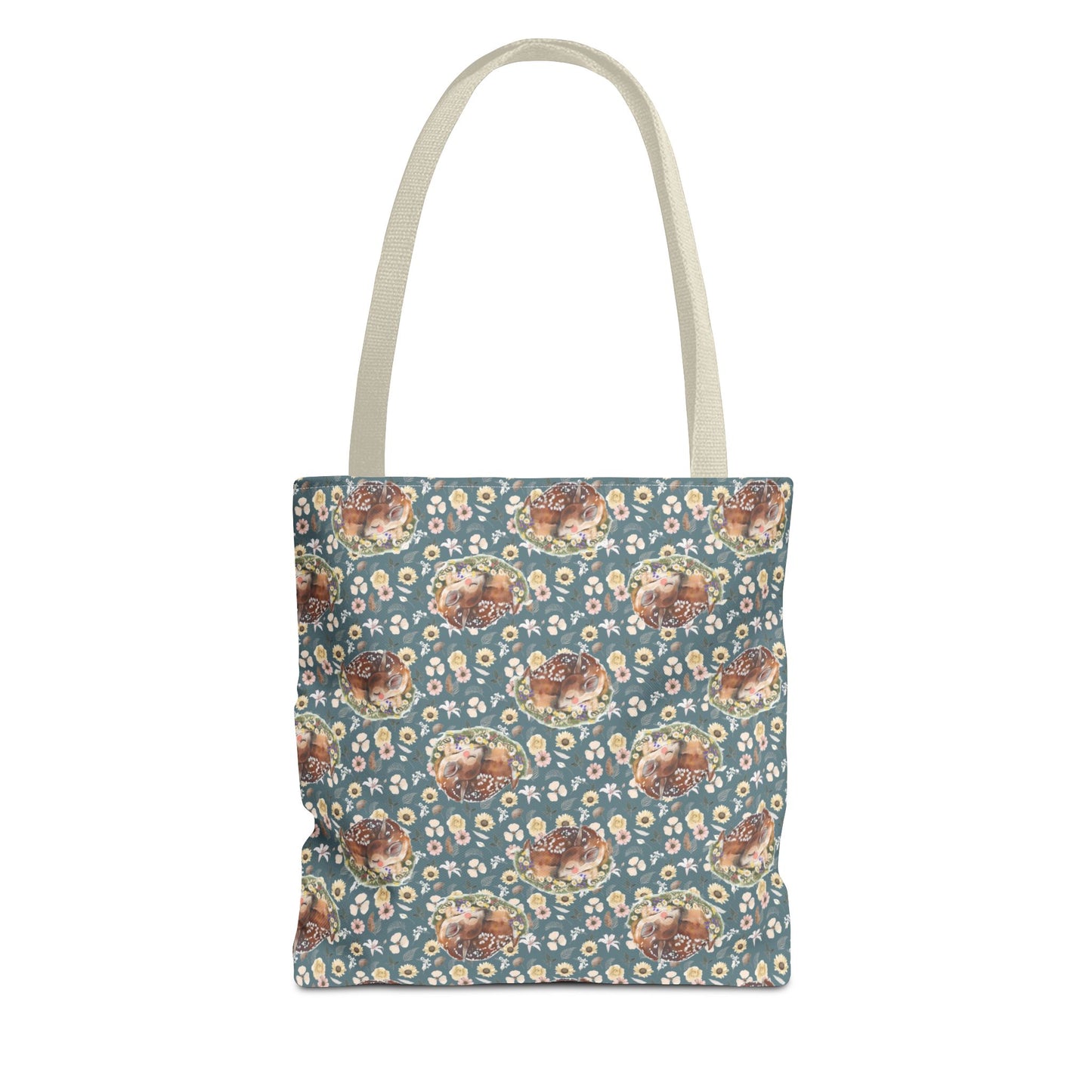 Tote Bag - Turquoise Flowers and Fawns