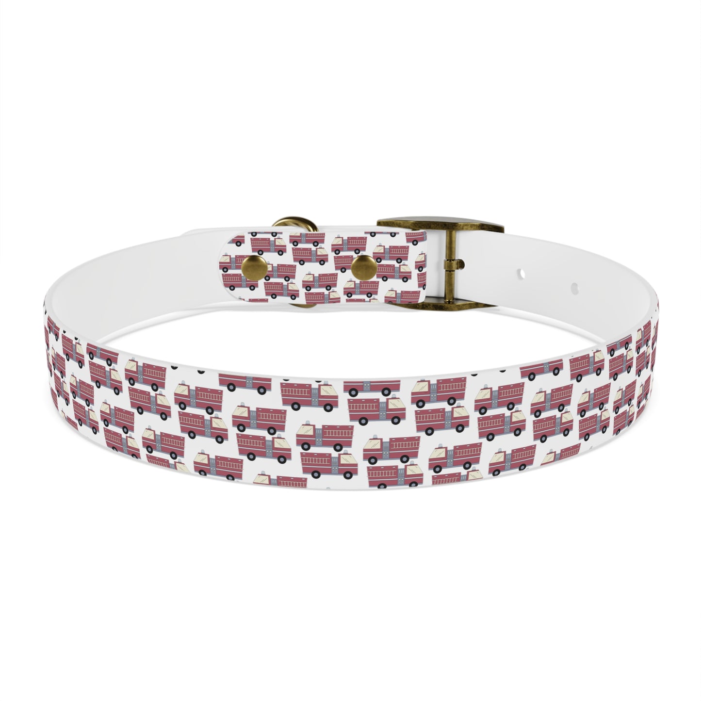 Dog Collar - Fire Trucks - White