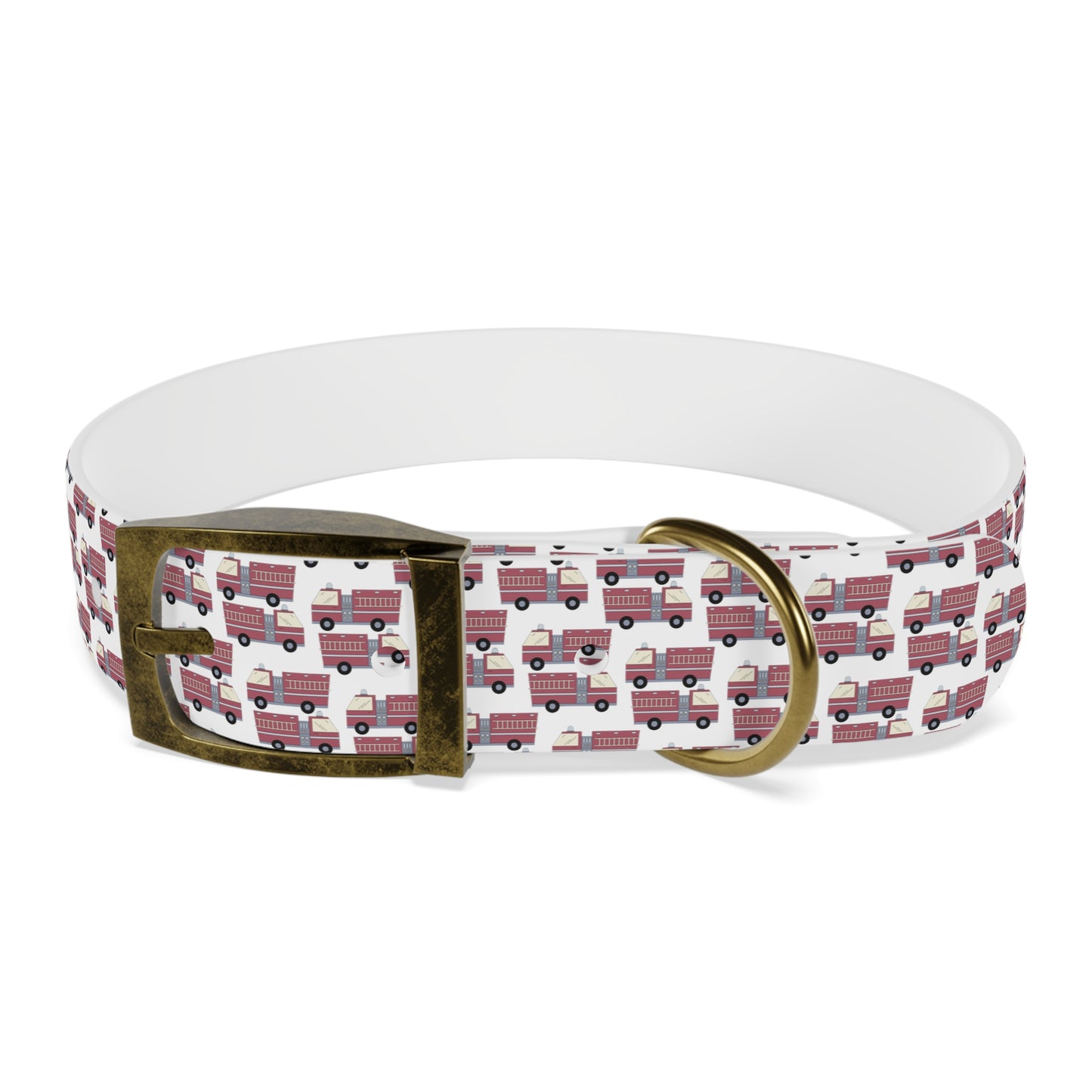 Dog Collar - Fire Trucks - White