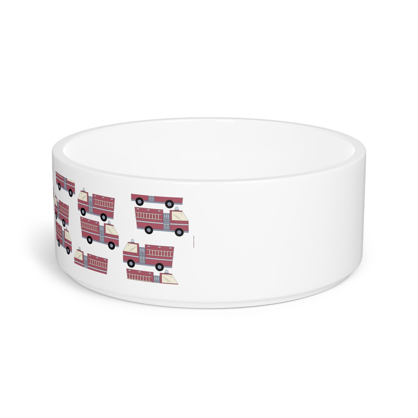 Pet Bowl - Fire Trucks - White