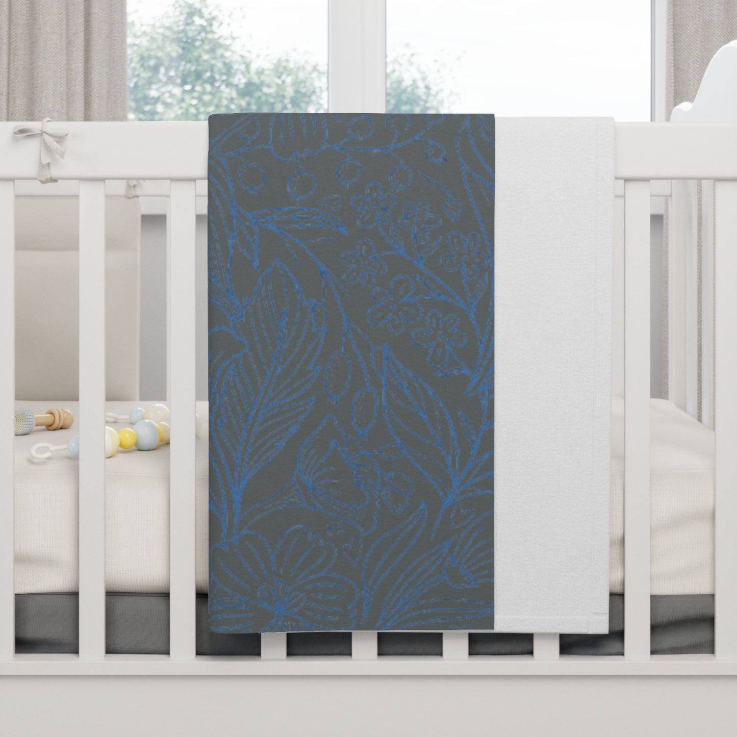 Elegant Soft Fleece Baby Blanket - Black and Blue Floral Print