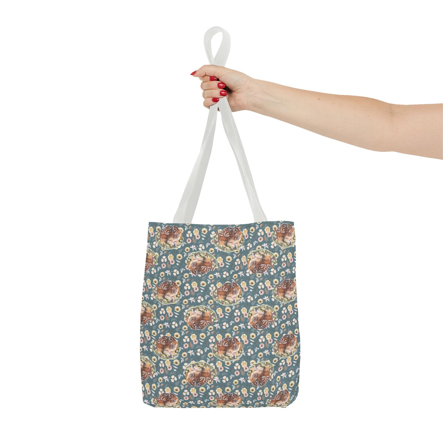 Tote Bag - Turquoise Flowers and Fawns