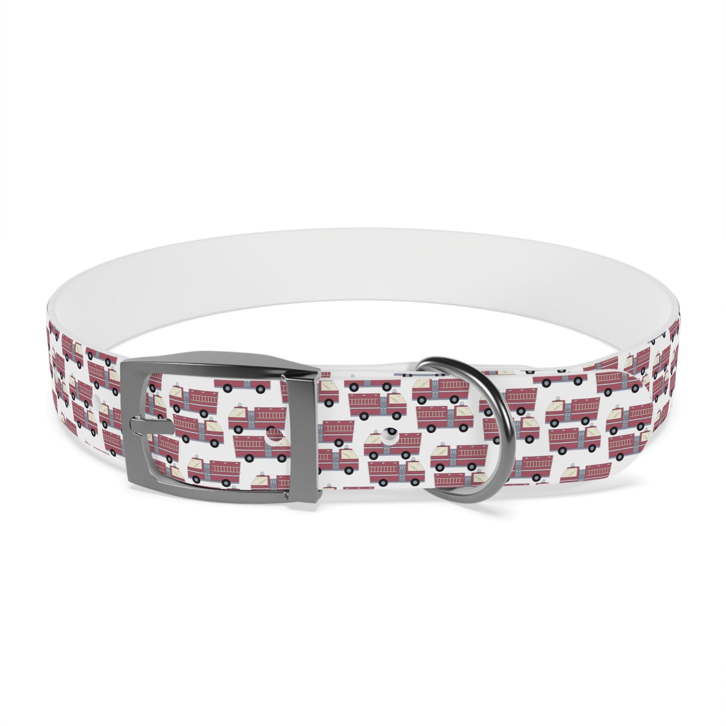 Dog Collar - Fire Trucks - White