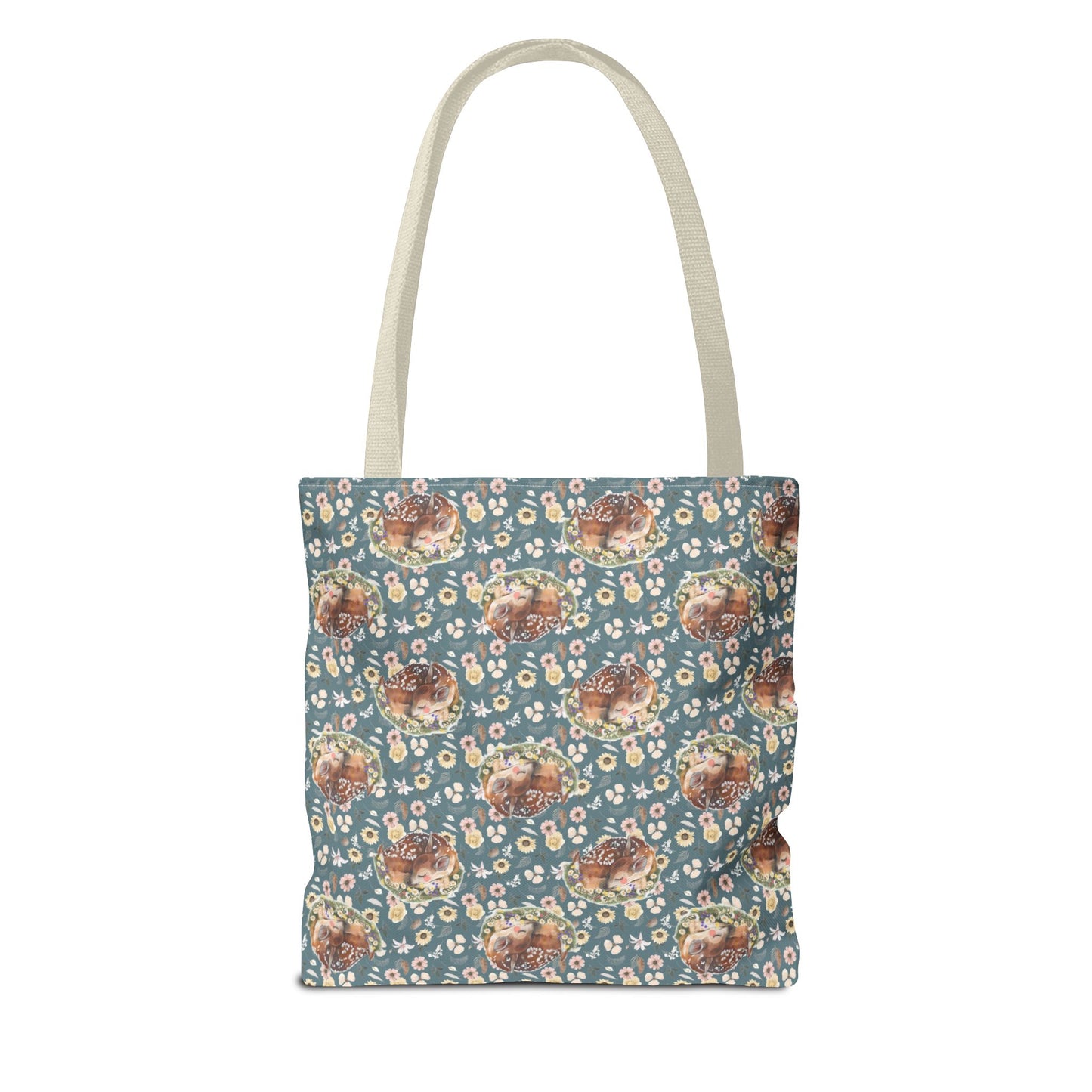 Tote Bag - Turquoise Flowers and Fawns