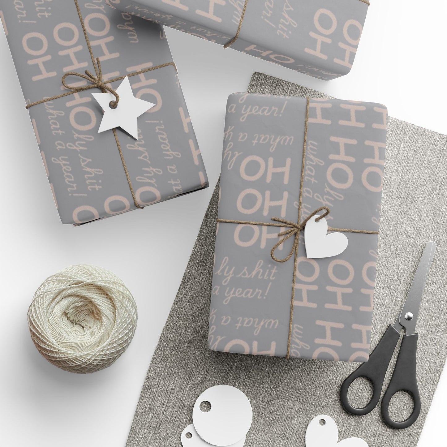 Festive Wrapping Paper - Ho Ho Holy Shit What a Year - Neutrals