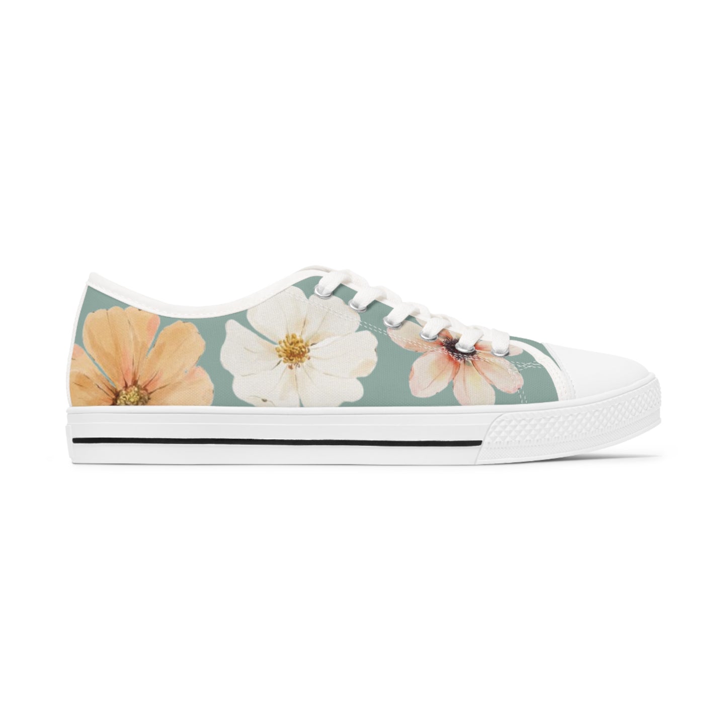 Women's Low Top Sneakers - Mountain Green w/ Flowers