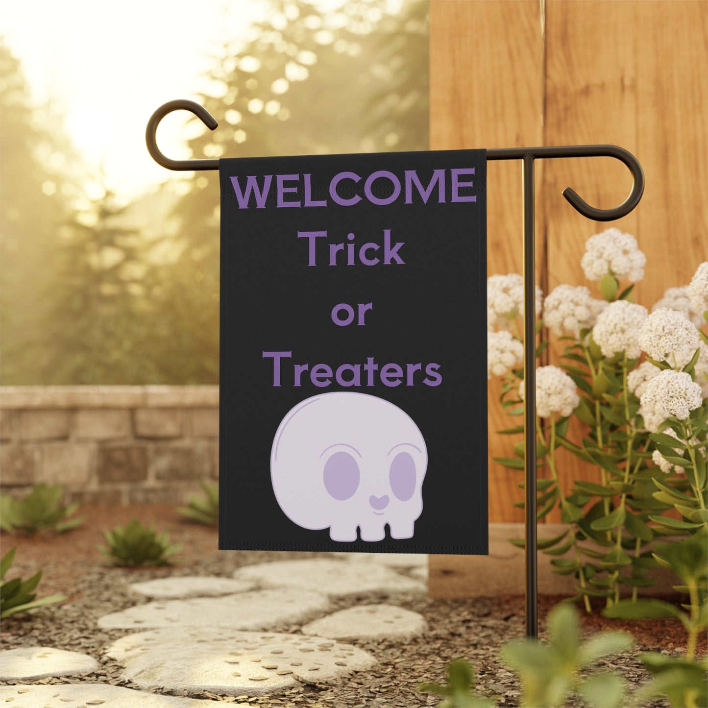 Halloween Garden & House Banner - Welcome Trick Or Treaters Skull