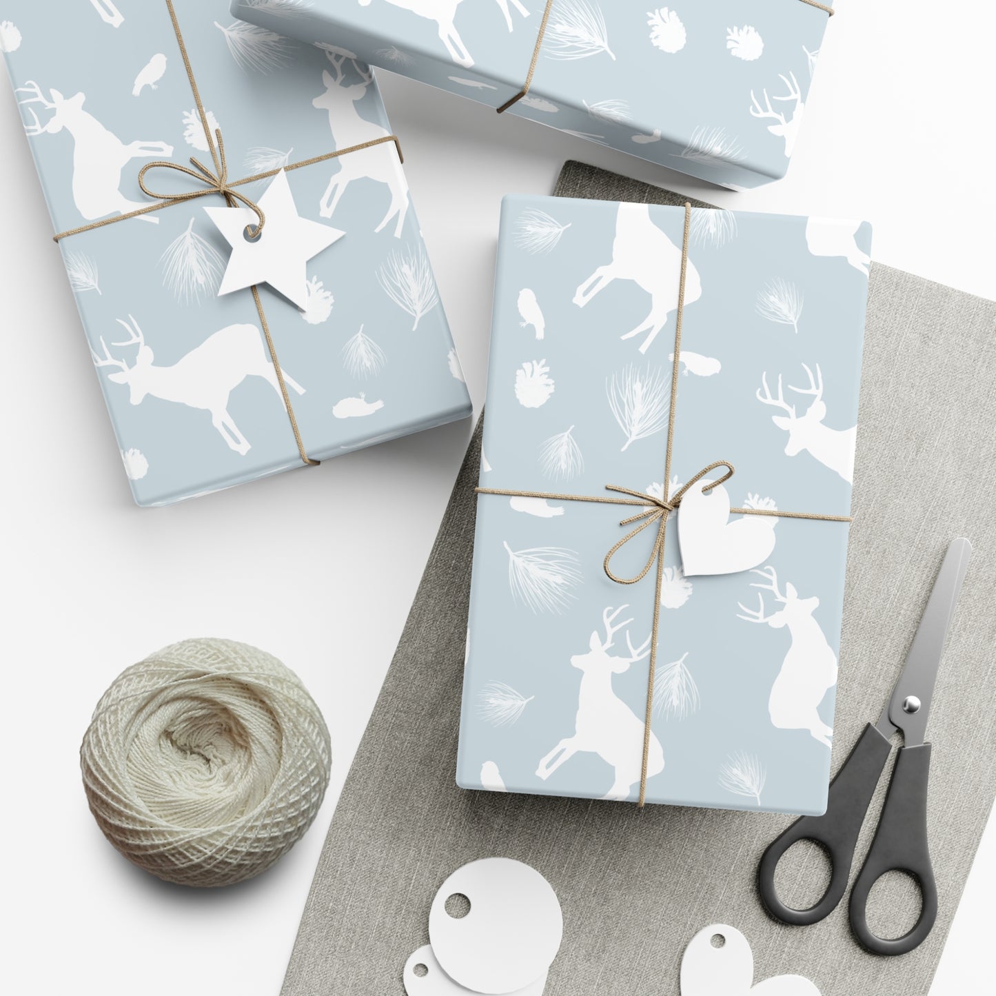 Gift Wrap Papers - Ice Blue White Deer