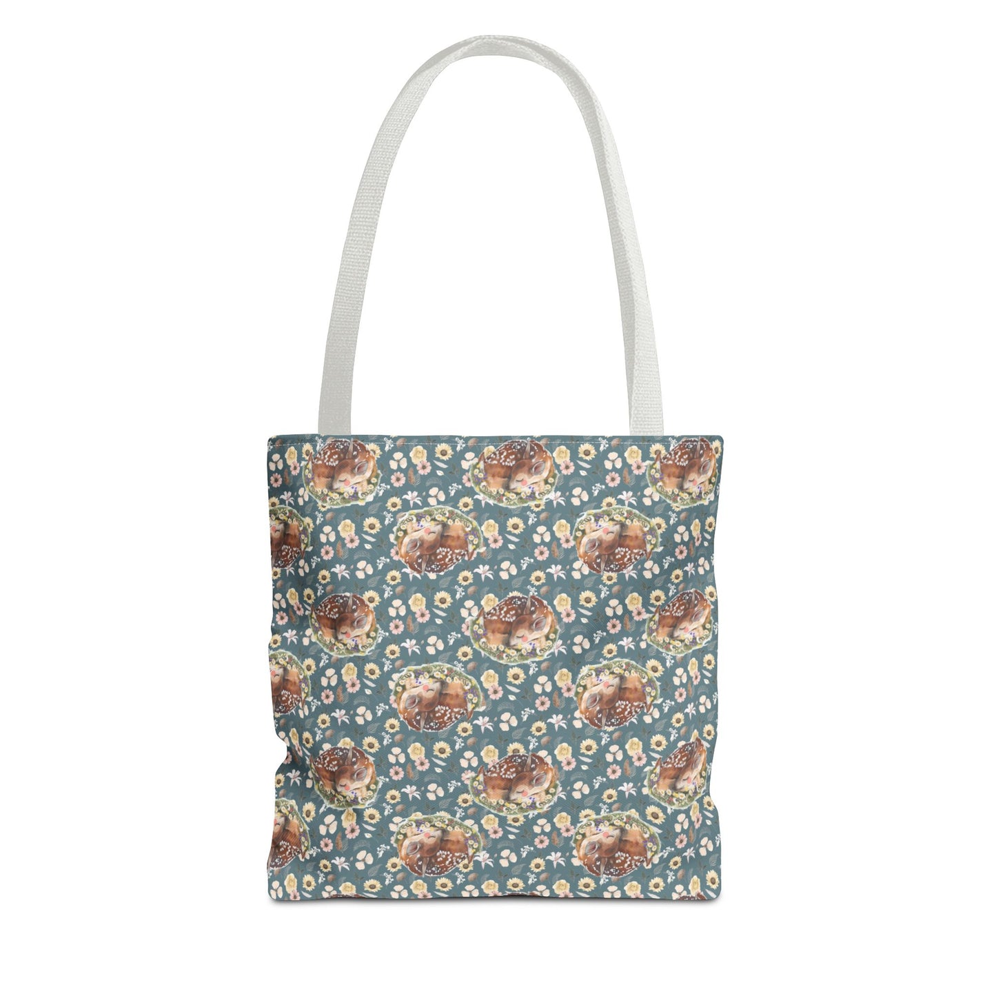 Tote Bag - Turquoise Flowers and Fawns