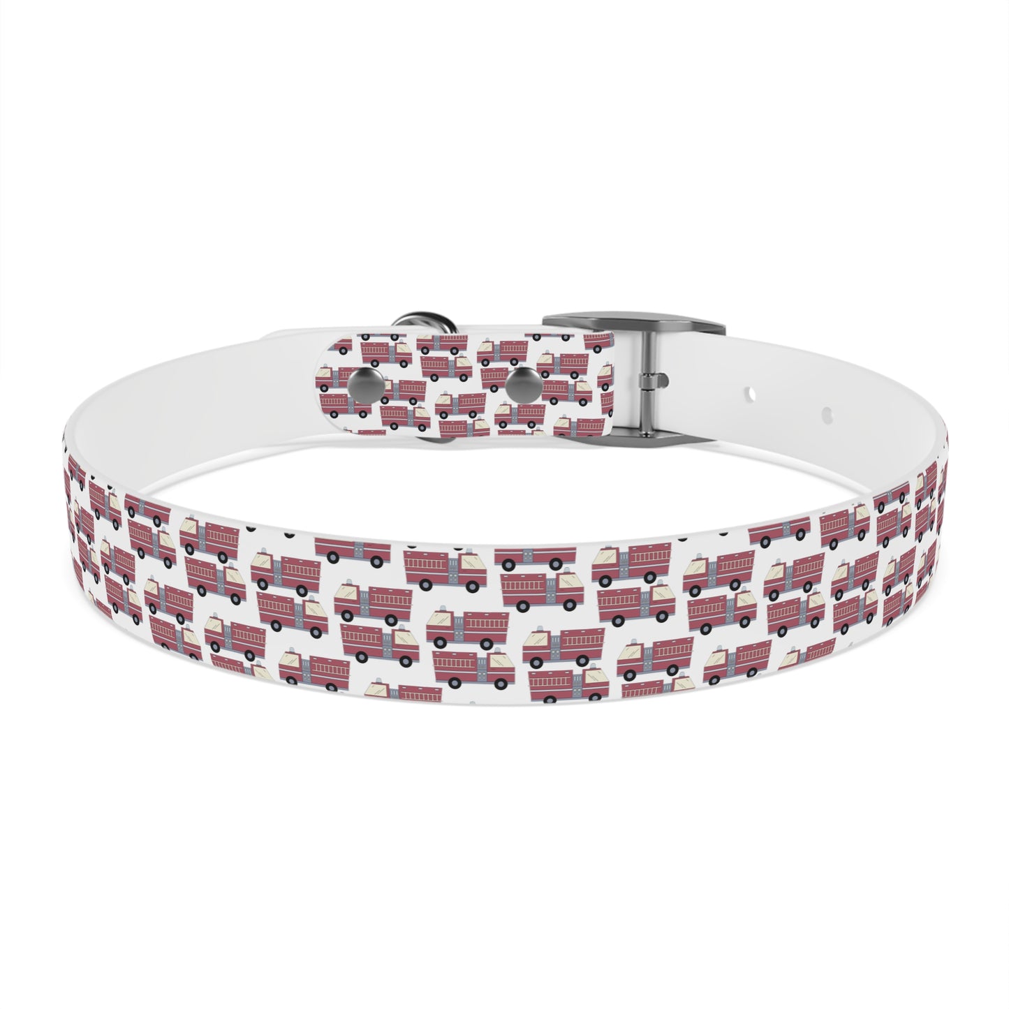 Dog Collar - Fire Trucks - White