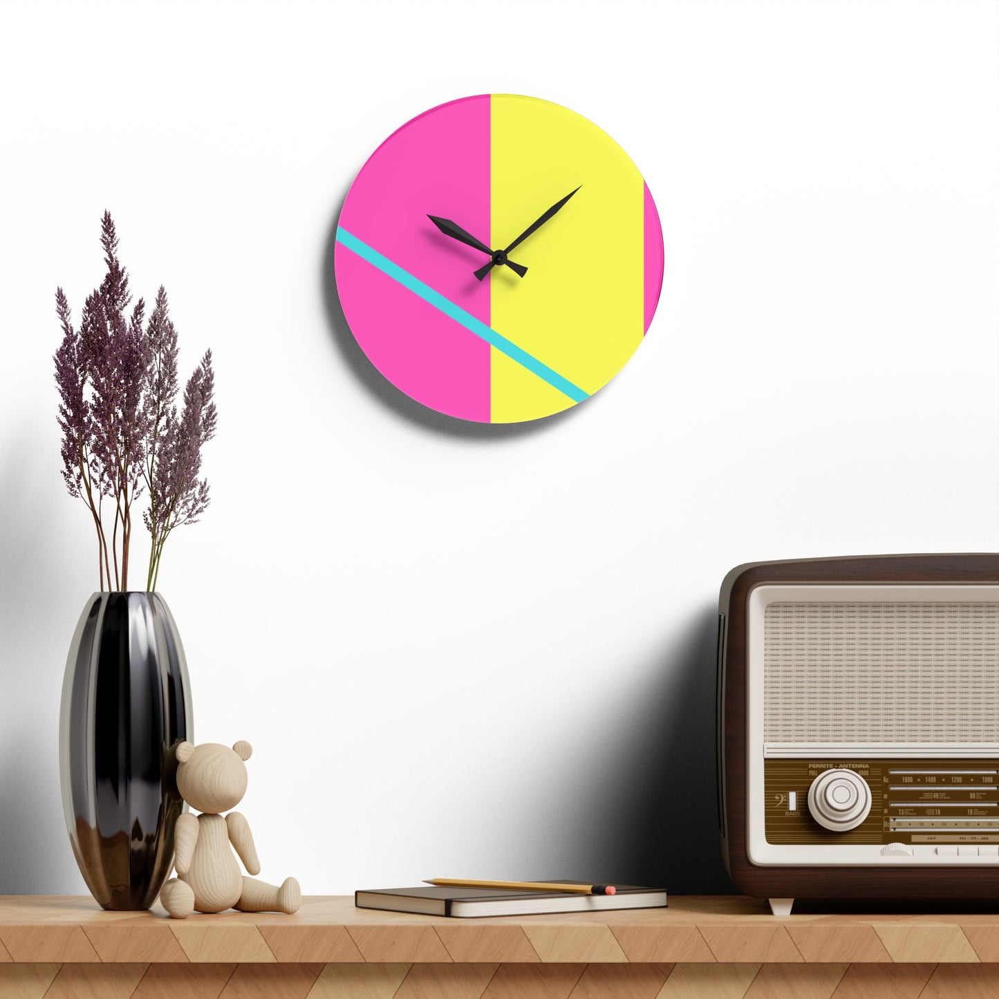 90's Vibes Acrylic Wall Clock - Pink Banana