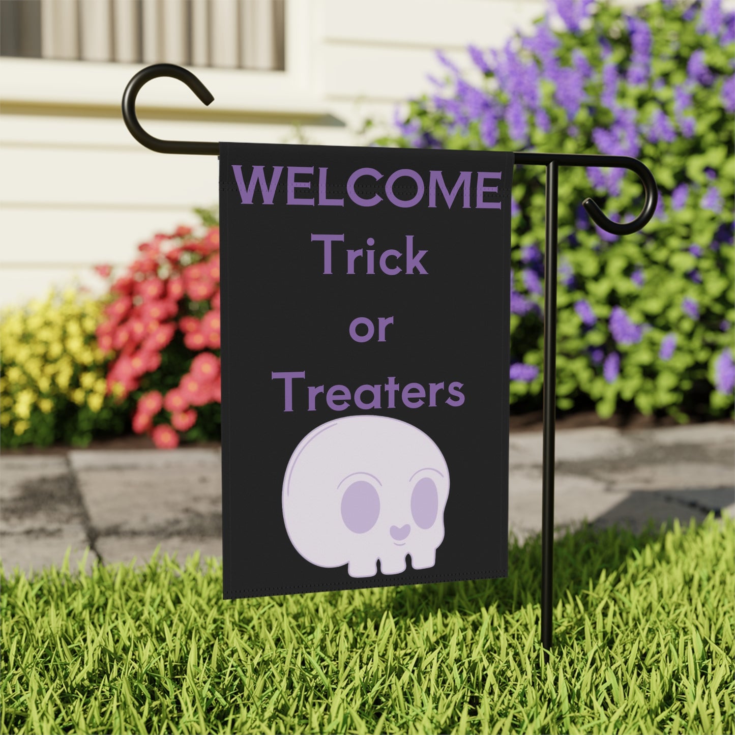 Halloween Garden & House Banner - Welcome Trick Or Treaters Skull