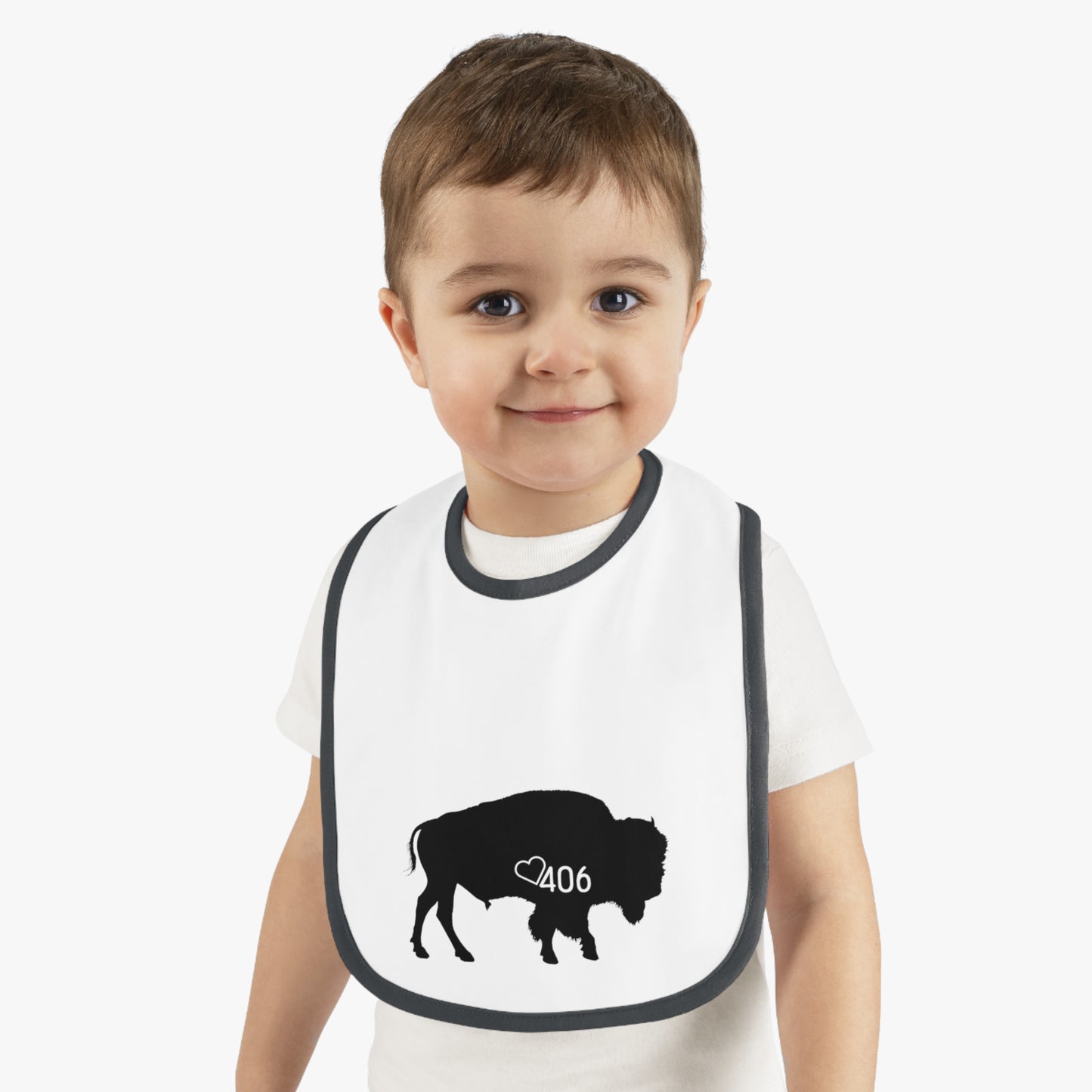 406 Baby Contrast Trim Jersey Bib - Bison Blk