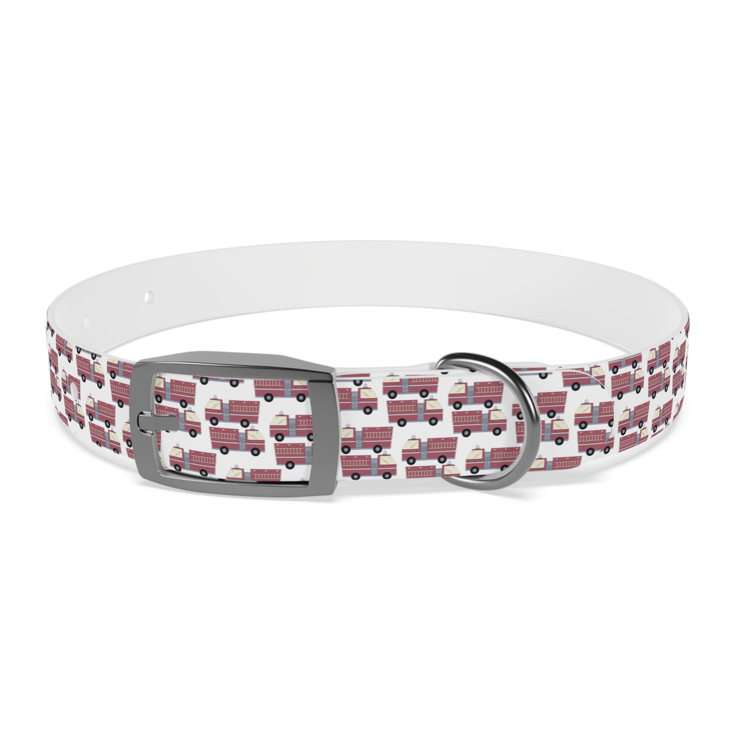 Dog Collar - Fire Trucks - White