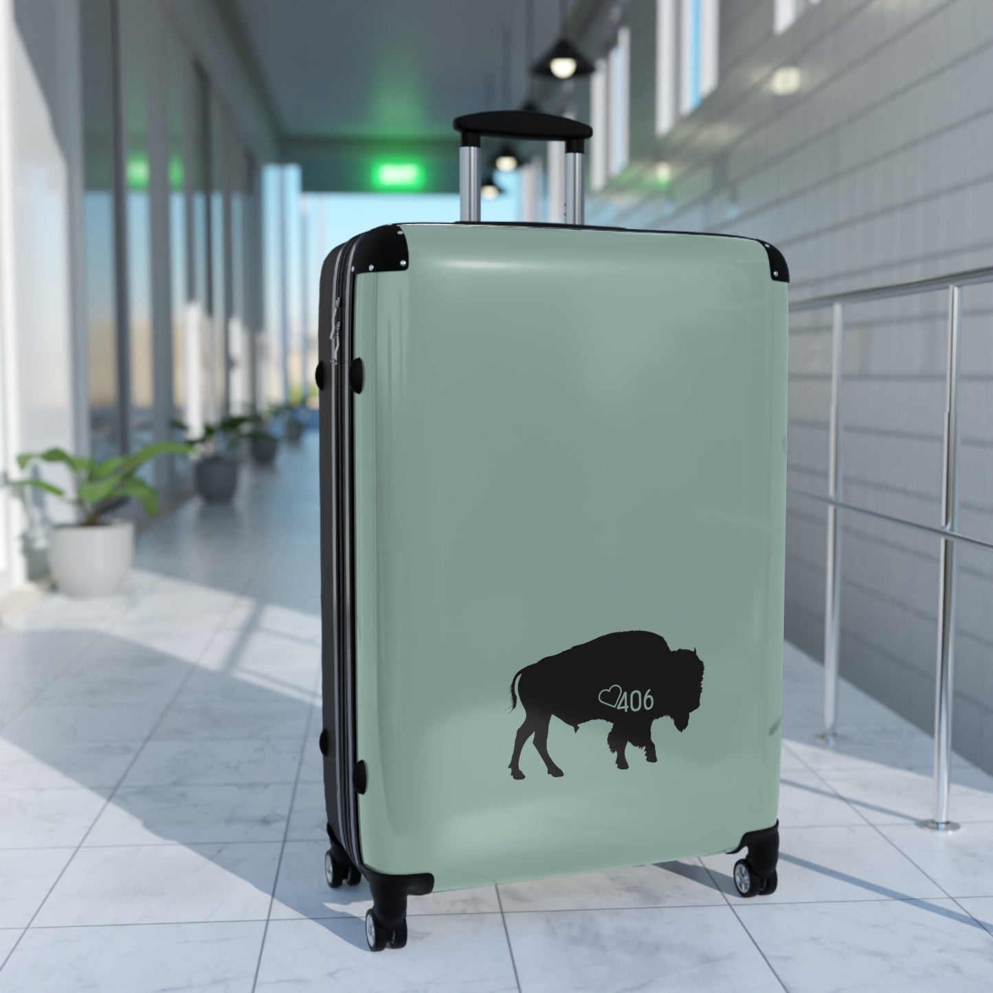 406  Luggage  Bison Mountain Green Suitcase