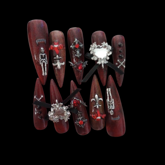 Crimson Bones in Stiletto - By Raven Nails -